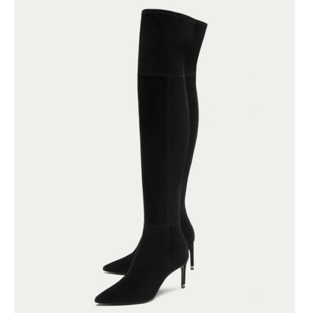 Massimo Dutti black suede over the knee high boot - Picture 4 of 17